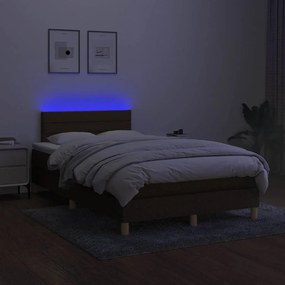 vidaXL Κρεβάτι Boxspring με Στρώμα &amp; LED Σκ.Καφέ 120x190εκ. Υφασμάτινο