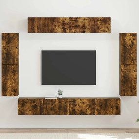 vidaXL Ντουλάπι TV 8 pcs Καπνιστό Δρύς