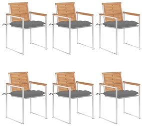 vidaXL Καρέκλες Κήπου 6 τεμ. από Μασίφ Ξύλο Teak με Μαξιλάρια