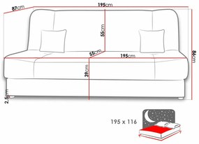 Καναπές κρεβάτι Comfivo 136, Αριθμός θέσεων: 3, Αποθηκευτικός χώρος, 86x195x87cm, 48 kg, Πόδια: Πλαστική ύλη | Epipla1.gr