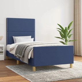 Πλαίσιο Κρεβατιού με Κεφαλάρι Μπλε 90x200 εκ. Υφασμάτινο