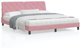 Κρεβάτι με Στρώμα Ροζ 180x200 εκ. Βελούδινο - Ροζ