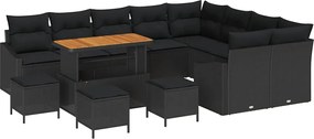 vidaXL Σετ Καναπέ Κήπου με μαξιλάρι 13 pcs Μαύρο Πολυ ράταν
