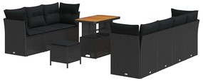 vidaXL Σετ Καναπέ Κήπου Ρυθμιζόμενο ύψος 10 pcs Μαύρο συνθετικό ρατάν