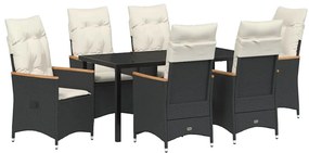vidaXL Σέτ φαγητού για κήπο με μαξιλάρι 7 pcs Μαύρο Πολυ ράταν
