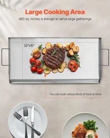 VEVOR 32x16 in Flat Top Griddle Stainless Steel Universal BBQ Grill Pan Cookware