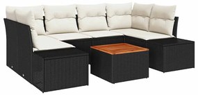 vidaXL Σετ Καναπέ Κήπου με μαξιλάρι 7 pcs Μαύρο Πολυ ράταν