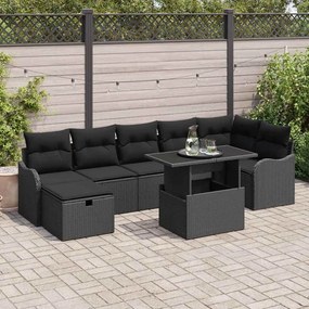 vidaXL Σετ Καναπέ Κήπου με μαξιλάρι 8 pcs Μαύρο Πολυ ράταν
