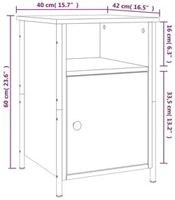 Κομοδίνα 2 τεμ. Καπνιστή Δρυς 40x42x60 εκ. από Επεξεργ. Ξύλο - Καφέ