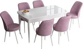 Extendable Dining Table &amp; Chairs Set (7 Pieces) Han - White, Pink White
Pink