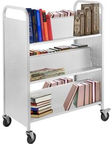 VEVOR Book Cart, 200lbs Library Cart, 35x19x49 Inch Rolling Book Cart Double Sided W-Shaped Sloped Shelves with 4-Inch Lockable Wheels, for Home Shelves Office and School Book Truck in White