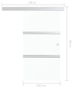 Συρόμενη Πόρτα Ασημί 102,5 x 205 εκ. από Γυαλί ESG / Αλουμίνιο - Ασήμι