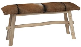 vidaXL Παγκάκι από Δέρμα Κατσίκας / Ξύλο Teak