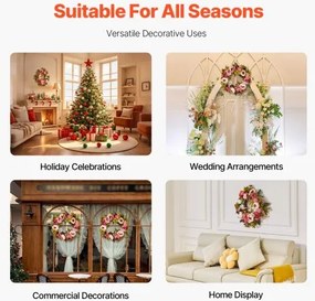 VEVOR Artificial Decorative Wreath 19 in Pink Peonies Hydrangeas Year Round