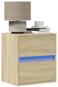vidaXL Κομοδίνα Επιτοίχια με Φώτα LED 2 τεμ. Sonoma Δρυς
