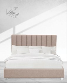 Κρεβάτι με Κεφαλάρι &amp; Βάση με Αποθηκευτικό Χώρο Channel Υπέρδιπλη (160x200cm) Μπεζ