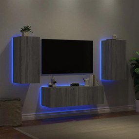 vidaXL Ντουλάπια Τηλεόρασης Τοίχου 3 Τεμ. με Φώτα LED Γκρι Sonoma