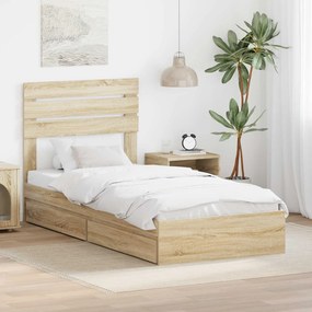 vidaXL Κρεβάτι Αποθήκης Δρύς Sonoma 90 x 190 cm Επεξεργασμένο ξύλο