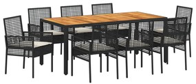 vidaXL Σετ Κήπου 9 Τεμαχίων με Μαξιλάρια Μαύρο Πολυ Ρατάν