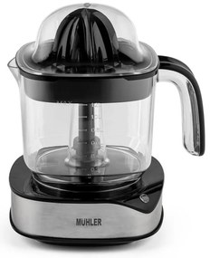 Πρέσα εσπεριδοειδών Muhler MJ-4020, 40 W, 1,2 λίτρα, Dvoposochno κίνηση, Ενδεικτική λυχνία, 2 κώνοι, Cheren/Inox.