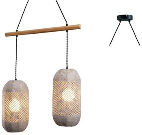 Φωτιστικό Οροφής - Ράγα OD762P60RW 2ΧΕ27 60X20XH120 Natural Aca Decor Rattan,Ξύλο