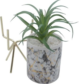 Τεχνητό Φυτό σε Κεραμικό Γλαστράκι και Μεταλλική Χρυσή Βάση 8x26cm - Γκρι
