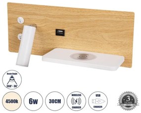 Απλίκα Φωτιστικό Τοίχου Ξενοδοχείου LED 6W 720lm Δεξί PALADIN Globostar-61360-Μπεζ 61360