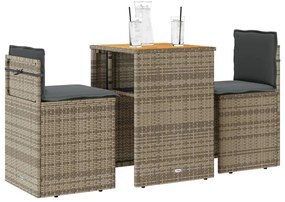 vidaXL Σετ Επίπλων Bistro 3 τεμ Γκρι Συνθετικό Ρατάν με Μαξιλάρια