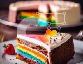 Σετ των 2 Intra Συλλεκτικό Ξύλινο Παζλ Plywood  4mm - Κέικ ουράνιο τόξο με φέτα φράουλας στο πιάτο Σε Ξύλινο Κουτί - Διαστάσεις: 10x10 cm – 25 κομμάτια