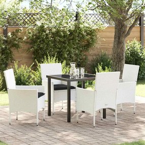 vidaXL Σέτ φαγητού για κήπο με μαξιλάρι 5 pcs Λευκό Πολυ ράταν