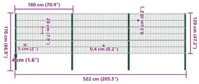 vidaXL Πάνελ Περίφραξης με Στύλους Σιδερένιο Πράσινο 522 x 120 εκ.