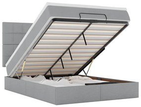 vidaXL Οθωμανικό κρεβάτι με στρώμα & LEDs Ανοιχτό γκρι ύφασμα