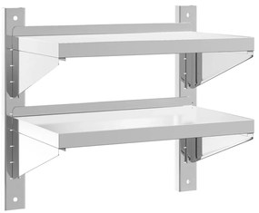 vidaXL Ράφι Τοίχου 2 Επιπ. Ασημί 50x30x48 εκ. Ανοξείδωτο Ατσάλι