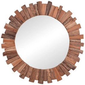 Καθρέπτης Rounder pakoworld teak ξύλο σε φυσική απόχρωση Φ100x5εκ