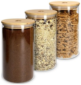 Βάζο Αποθήκευσης (Σετ 3Τμχ) 54691.02.03 1L Clear-Brown Navaris Wood, Glass