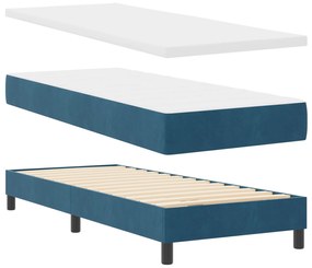 vidaXL Κρεβάτι Box Spring  με Στρώμα & LED Σκούρο Μπλε 80x200 εκ Βελούδο
