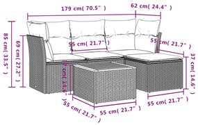 vidaXL Σετ Καναπέ Κήπου 5 Τεμαχίων Μαύρο Συνθετικό Ρατάν με Μαξιλάρια