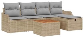 vidaXL Σετ Καναπέ Κήπου με μαξιλάρι 6 pcs Μπεζ Πολυ ράταν