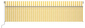 Τέντα Αυτόματη &amp; Σκίαστρο/LED/Αισθ. Ανέμου Κίτρινο/Λευκό 6 x 3μ - Κίτρινο