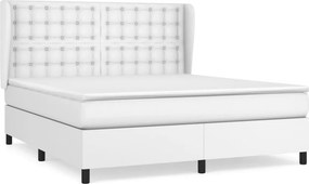 vidaXL Κρεβάτι Boxspring με Στρώμα Λευκό 160x200εκ.από Συνθετικό Δέρμα