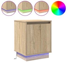 vidaXL Κομοδίνα με LED φώτα 2 τεμ Σονομά Οξιά 39x34,5x50 cm