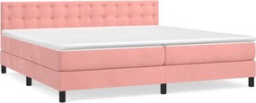 vidaXL Κρεβάτι Boxspring με Στρώμα Ροζ 200x200 εκ. Βελούδινο