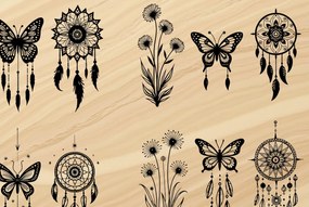 Σετ των 2 Intra απο ξύλο plywood  Χρώμα wenge 3mm-4mm πάχος - Κομψό Floral Border Δίασταση 4x4 cm INTRAFABR-26292987