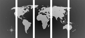 Χάρτης εικόνας του κόσμου με 5 μέρη σε αποχρώσεις του γκρι