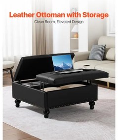 VEVOR 34 in Square Leather Ottoman with Storage Coffee Table for Living Room