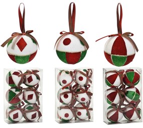 Χριστουγεννιάτικη Μπάλα Πολύχρωμο 80mm Σετ 6Τμχ Σε 3 Σχέδια