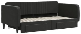 vidaXL Καναπές Κρεβάτι Συρόμενος Μαύρο 90x190 εκ. Βελούδο &amp; Συρτάρια