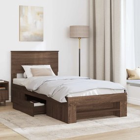 VidaXL Σκελετός Κρεβατιού Καφέ δρυς 75 x 190 cm Επεξεργασμένο Ξύλο