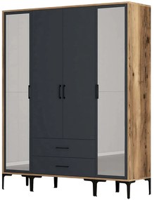 Ντουλάπα Τετράφυλλη Kumsal 845HCT5474 160x47,5x201,4cm Walnut-Anthracite Τετράφυλλη