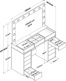 Τουαλέτα Μακιγιάζ Λευκό CABREDO 120x44.5x79.8